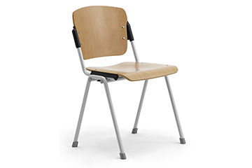 Sedie in metallo con sedile e schienale in legno lavabile per mensa, refettorio e self-service Cortina